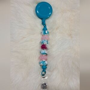 🩵 Cotton Candy Marble Beaded Badge Reel – Teal, Pink & Raspberry Pop